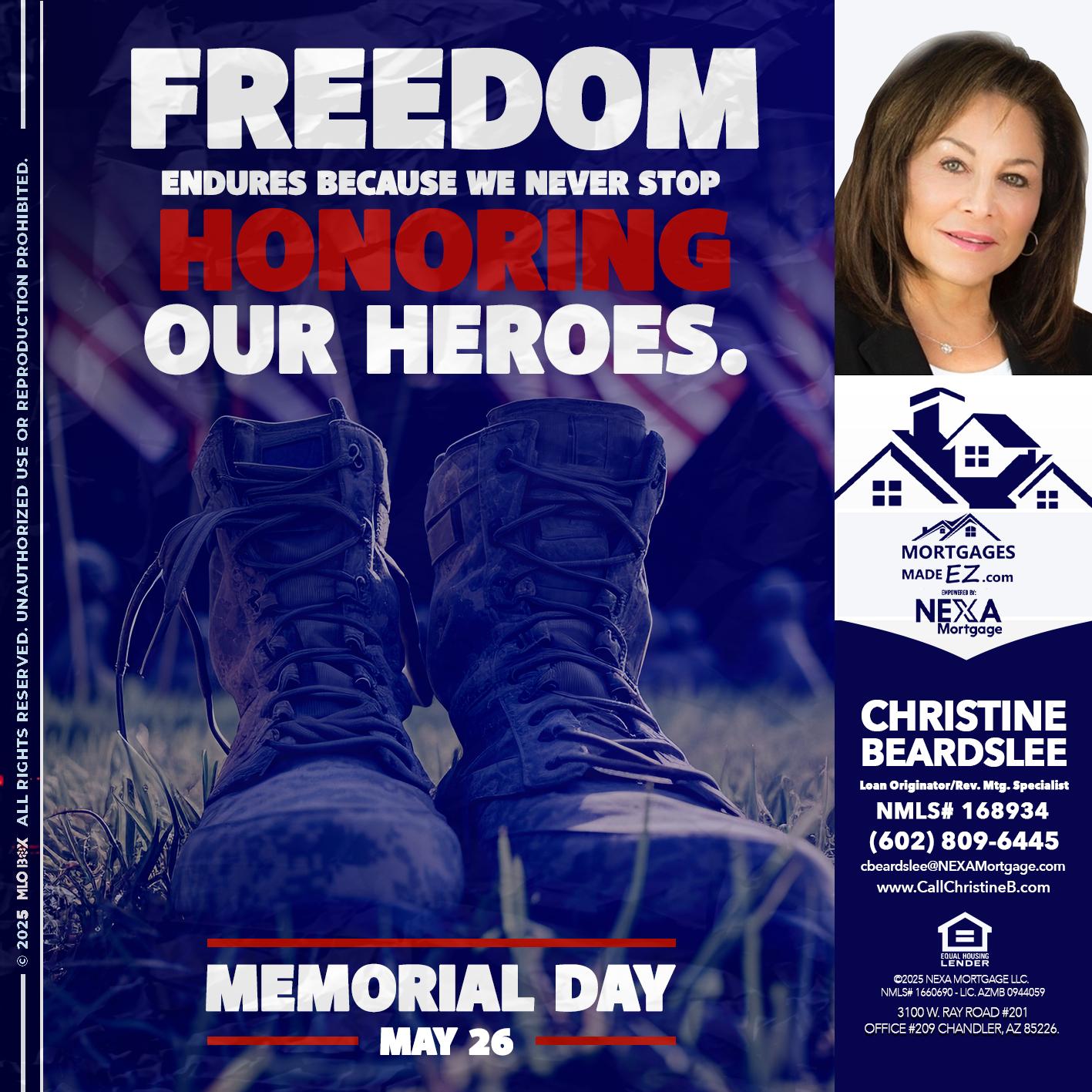Memorial Day - Christine Beardslee -MLO/Executive Partner/National Recruiter/Faster/Easier/Better Rates