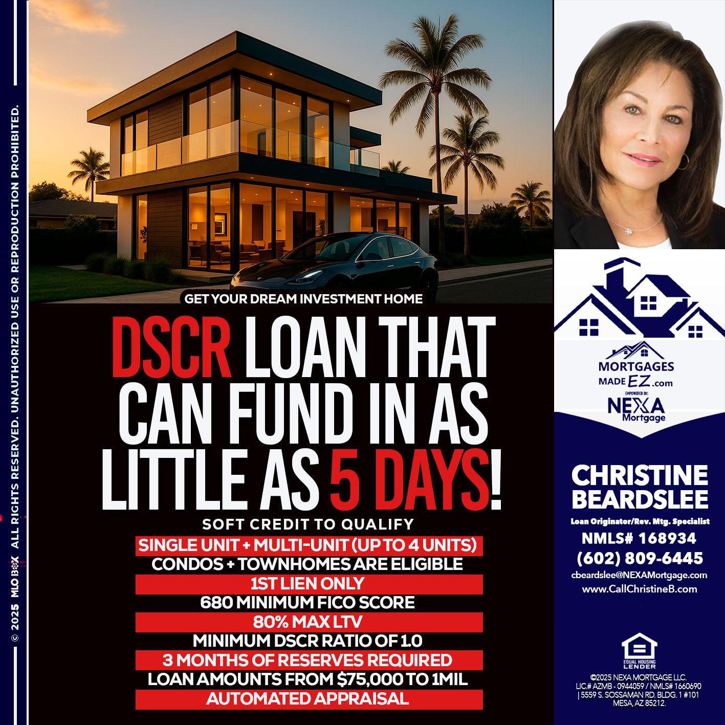 DSCR LOAN - Christine Beardslee -MLO/Executive Partner/National Recruiter/Faster/Easier/Better Rates
