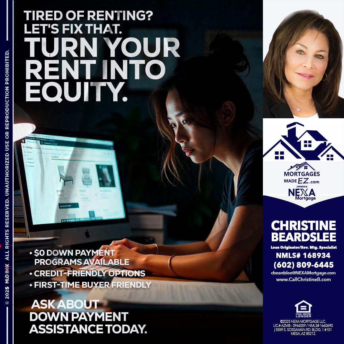 tired of renting? - Christine Beardslee -MLO/Executive Partner/National Recruiter/Faster/Easier/Better Rates