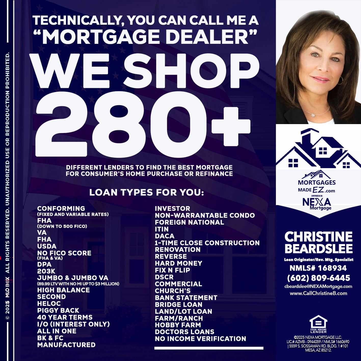 WE SHOP 280 + - Christine Beardslee -MLO/Executive Partner/National Recruiter/Faster/Easier/Better Rates