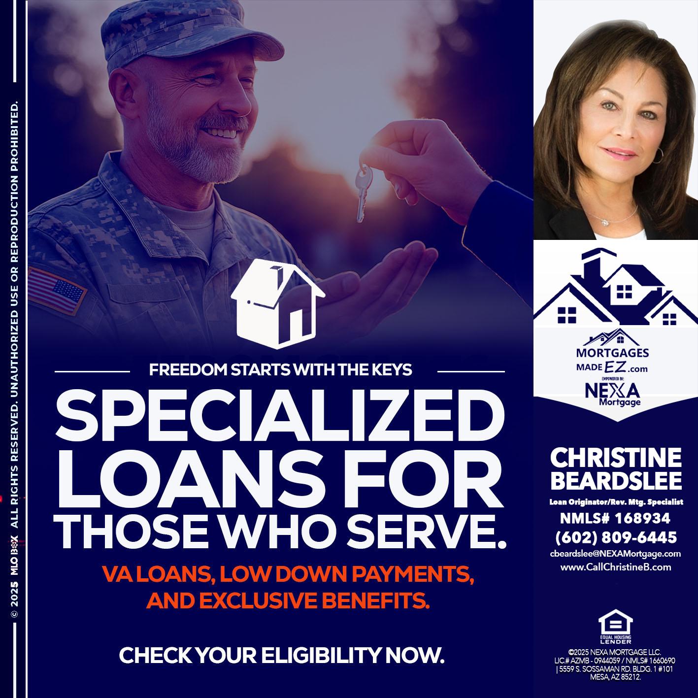 SPECIALIZED LOANS - Christine Beardslee -MLO/Executive Partner/National Recruiter/Faster/Easier/Better Rates