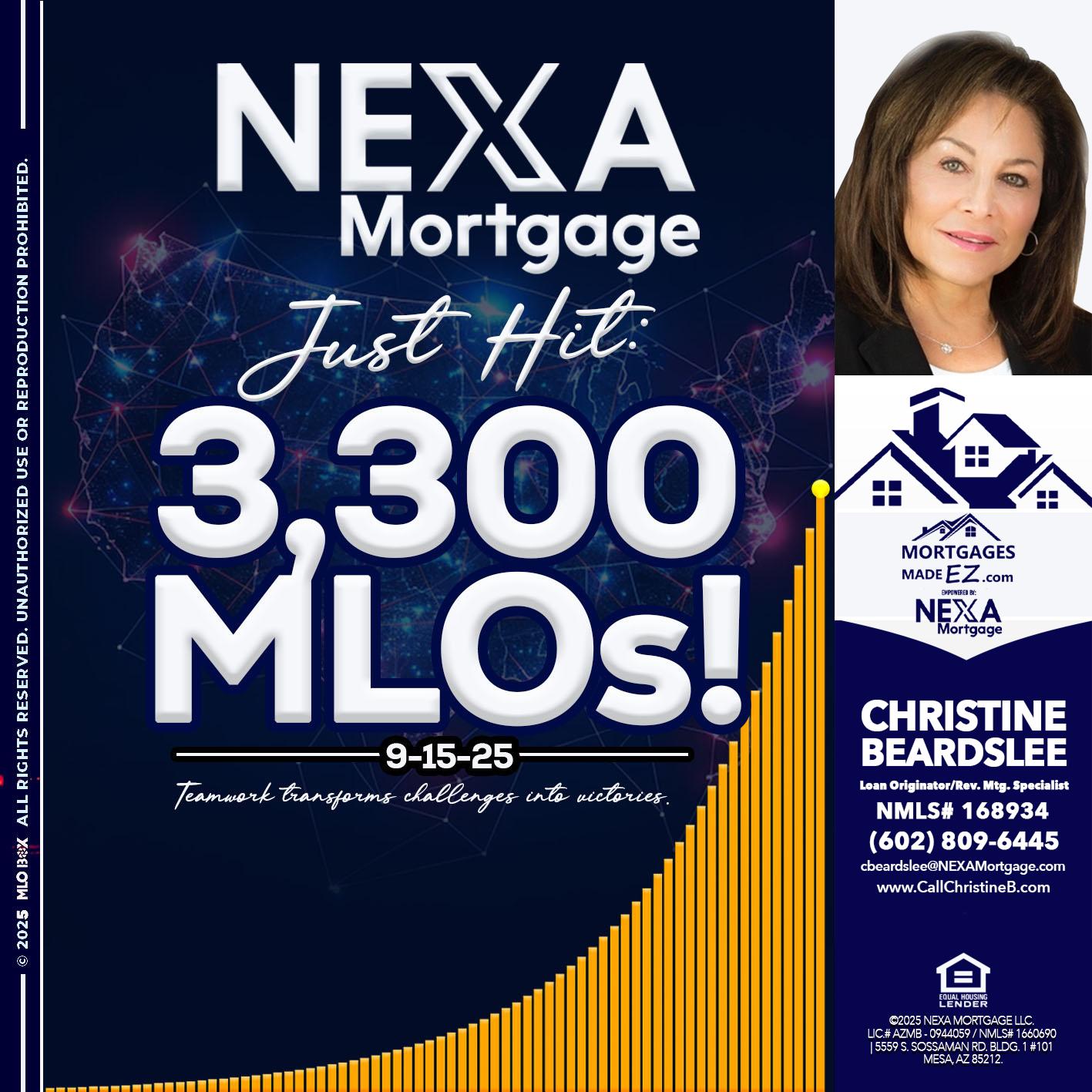 NEXA JUST HIT 3300 MLOS - Christine Beardslee -MLO/Executive Partner/National Recruiter/Faster/Easier/Better Rates