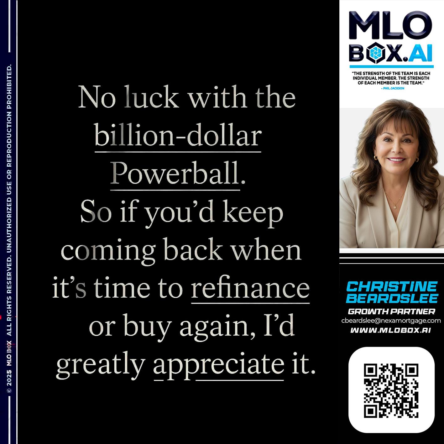 NO LUCK - Christine Beardslee -MLO/Executive Partner/National Recruiter/Faster/Easier/Better Rates