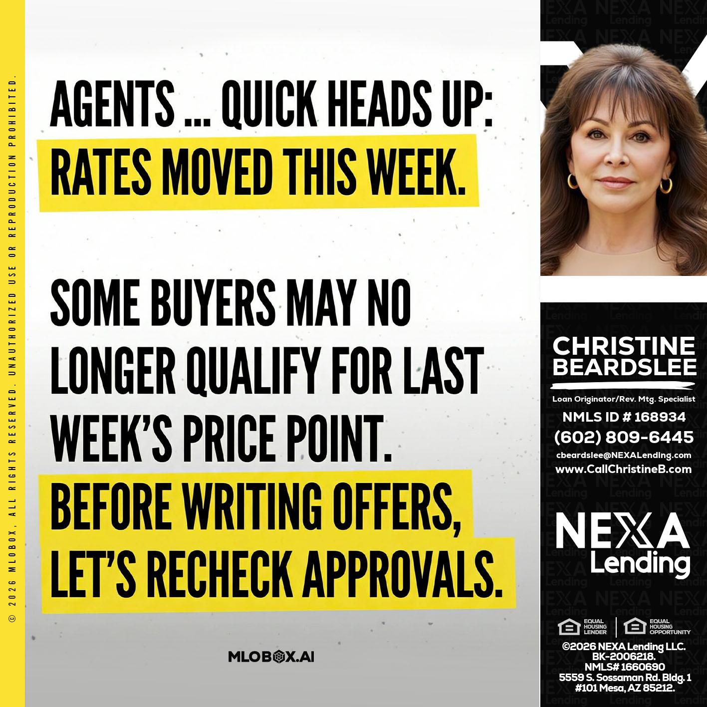 agents quick heads up - Christine Beardslee -MLO/Executive Partner/National Recruiter/Faster/Easier/Better Rates