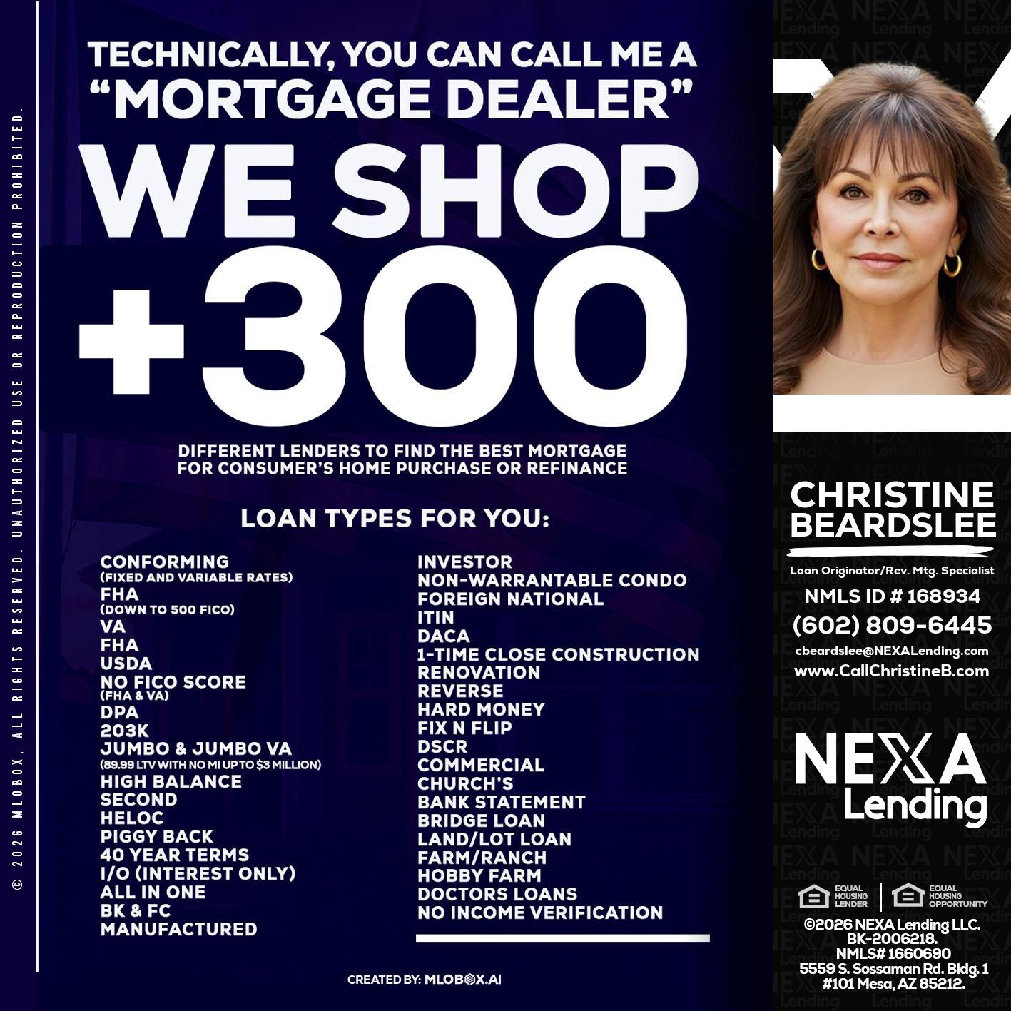 300+ LENDERS - Christine Beardslee -MLO/Executive Partner/National Recruiter/Faster/Easier/Better Rates