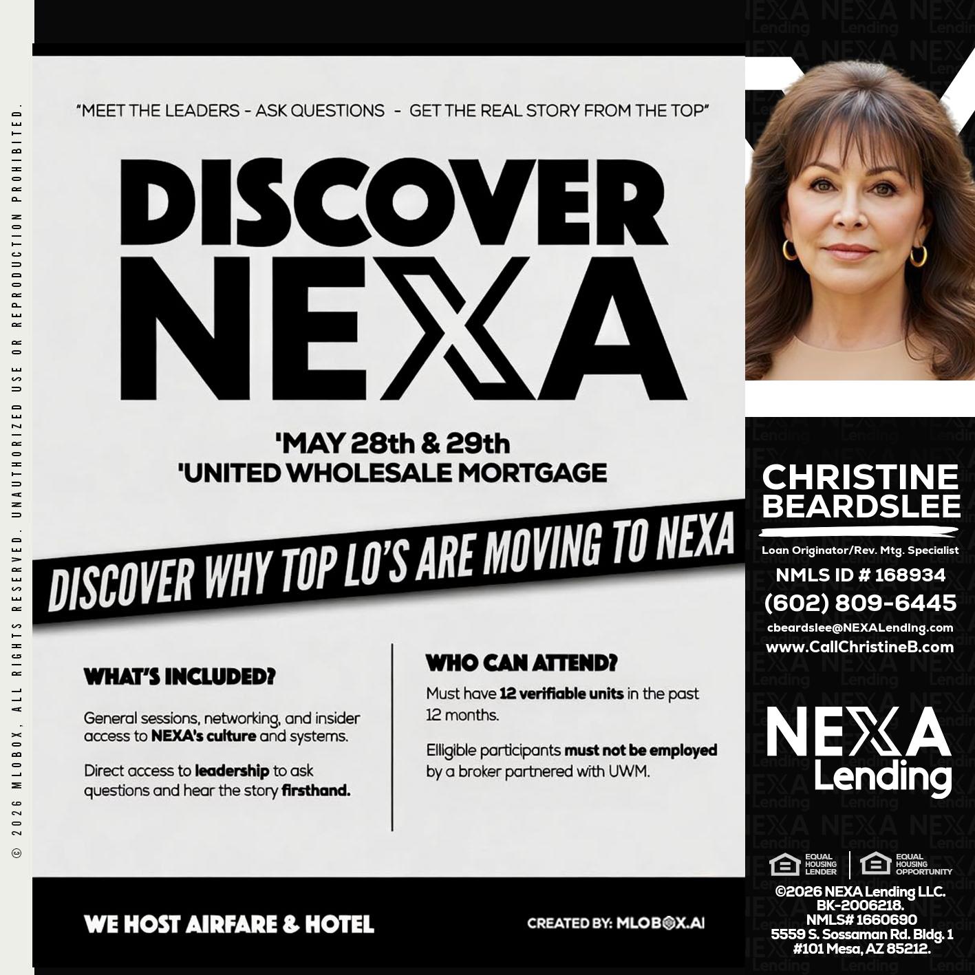 DISCOVER NEXA - Christine Beardslee -MLO/Executive Partner/National Recruiter/Faster/Easier/Better Rates