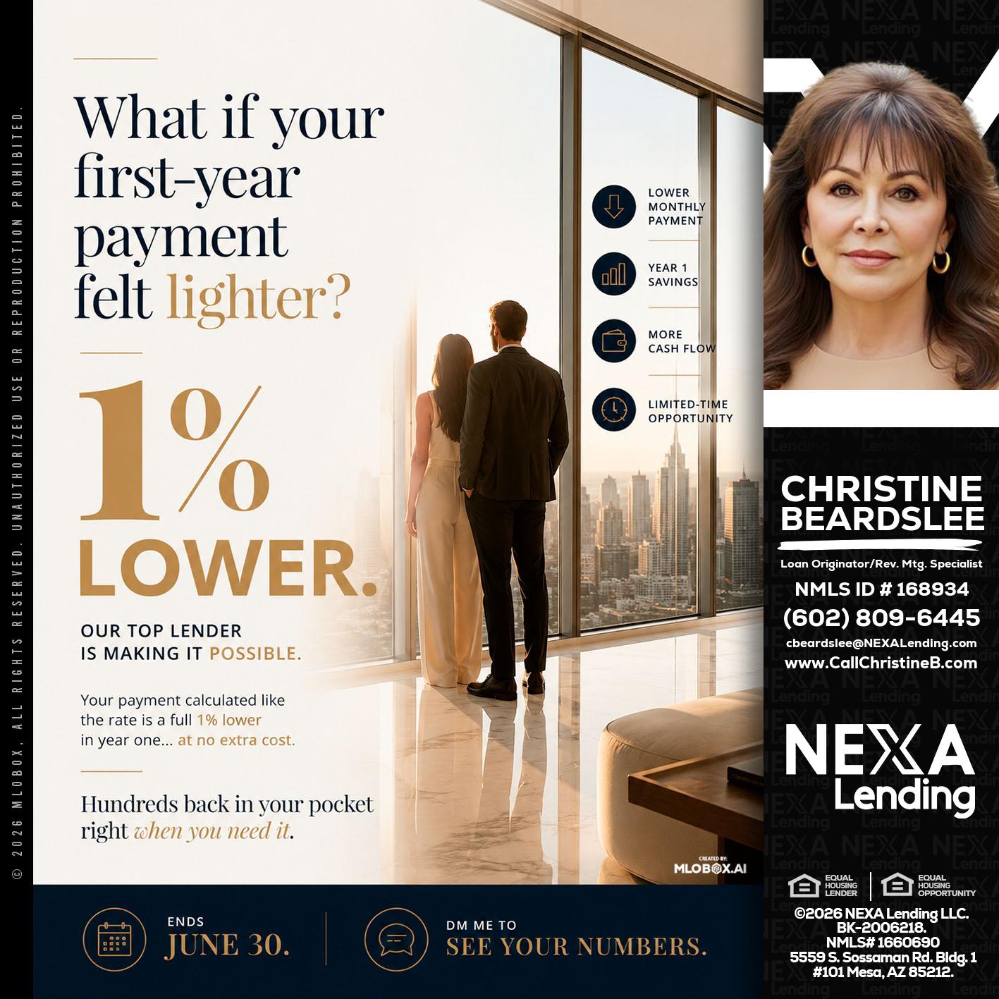 1% lower - Christine Beardslee -MLO/Executive Partner/National Recruiter/Faster/Easier/Better Rates