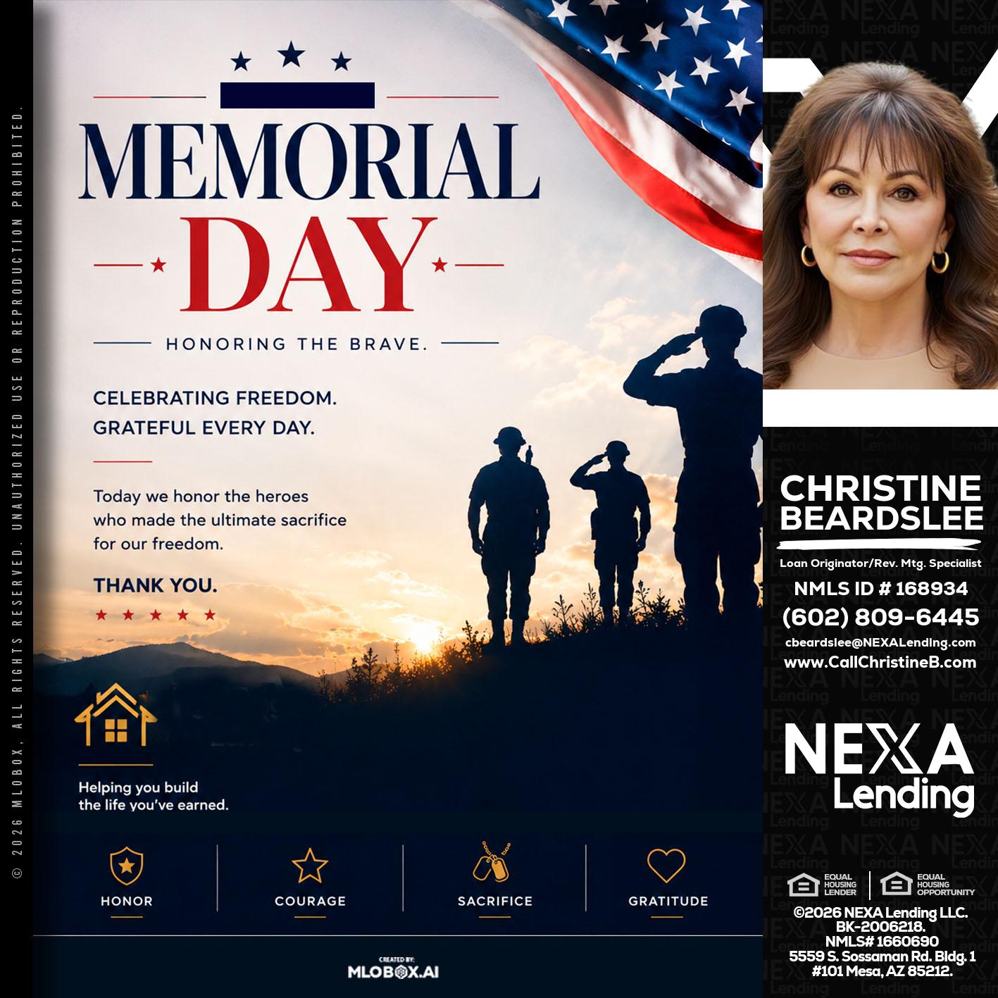 MEMORIAL DAY - Christine Beardslee -MLO/Executive Partner/National Recruiter/Faster/Easier/Better Rates
