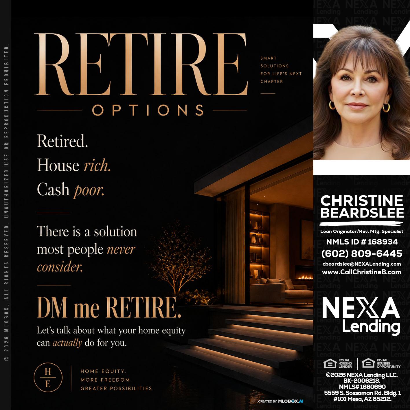 RETIRE LOANS - Christine Beardslee -MLO/Executive Partner/National Recruiter/Faster/Easier/Better Rates