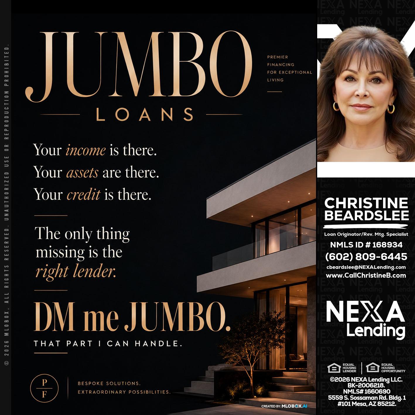JUMBO LOANS - Christine Beardslee -MLO/Executive Partner/National Recruiter/Faster/Easier/Better Rates