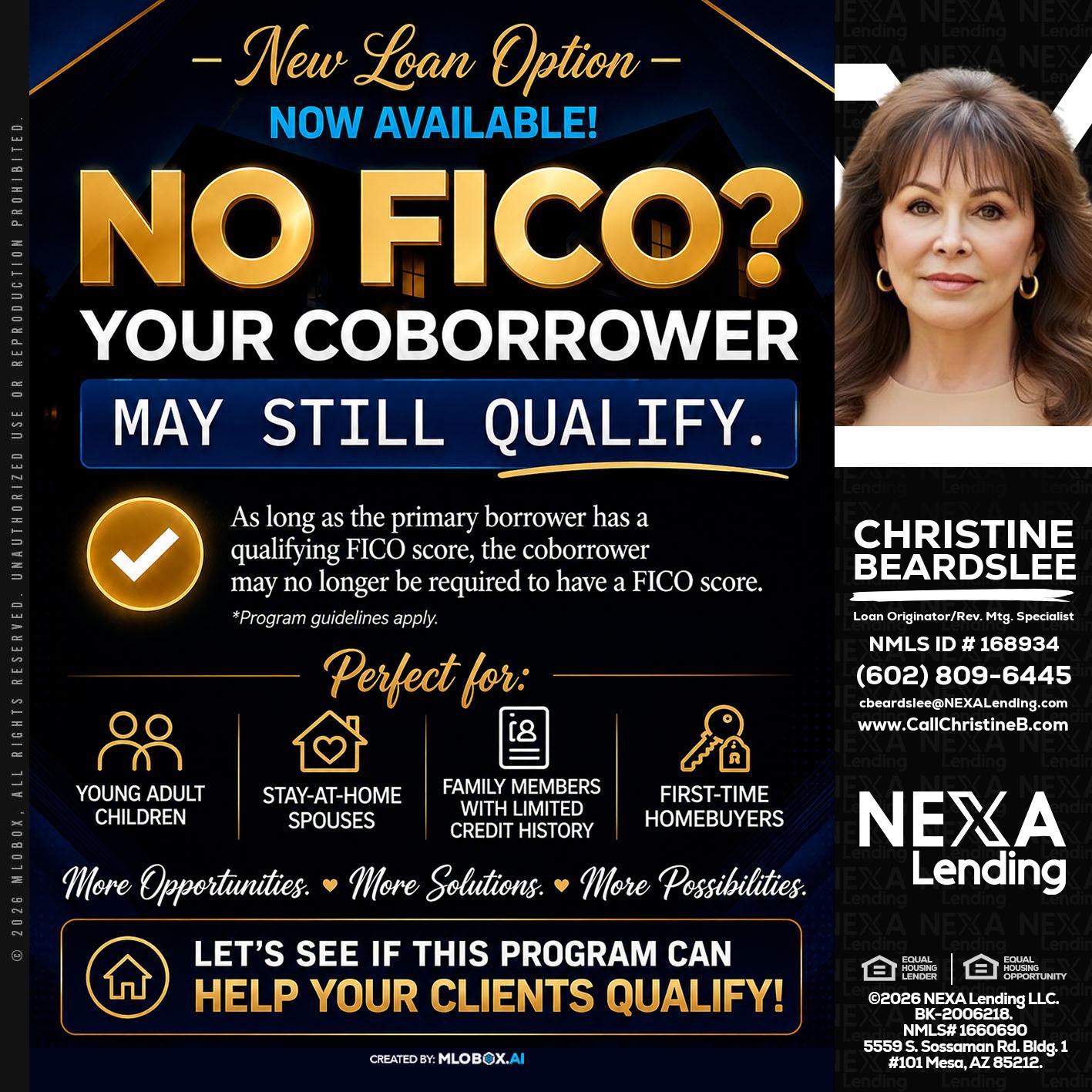 NO FICO - Christine Beardslee -MLO/Executive Partner/National Recruiter/Faster/Easier/Better Rates