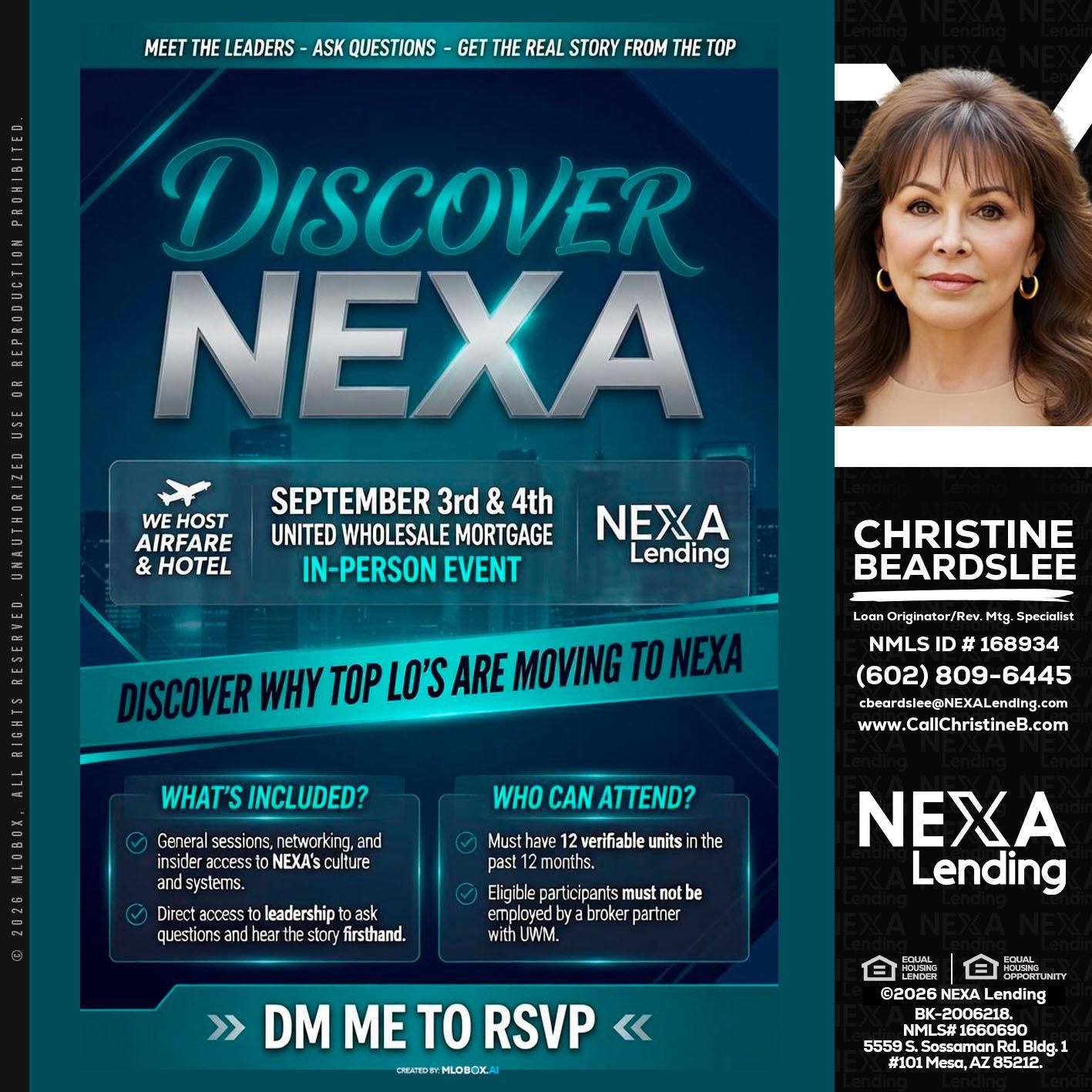 DISCOVER NEXA - Christine Beardslee -MLO/Executive Partner/National Recruiter/Faster/Easier/Better Rates
