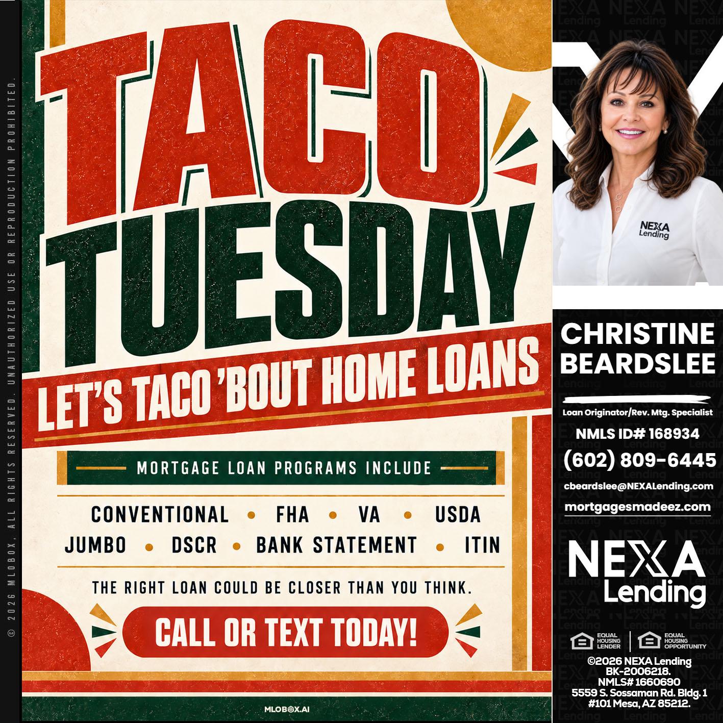 TACO TUESDAY - Christine Beardslee -MLO/Executive Partner/National Recruiter/Faster/Easier/Better Rates