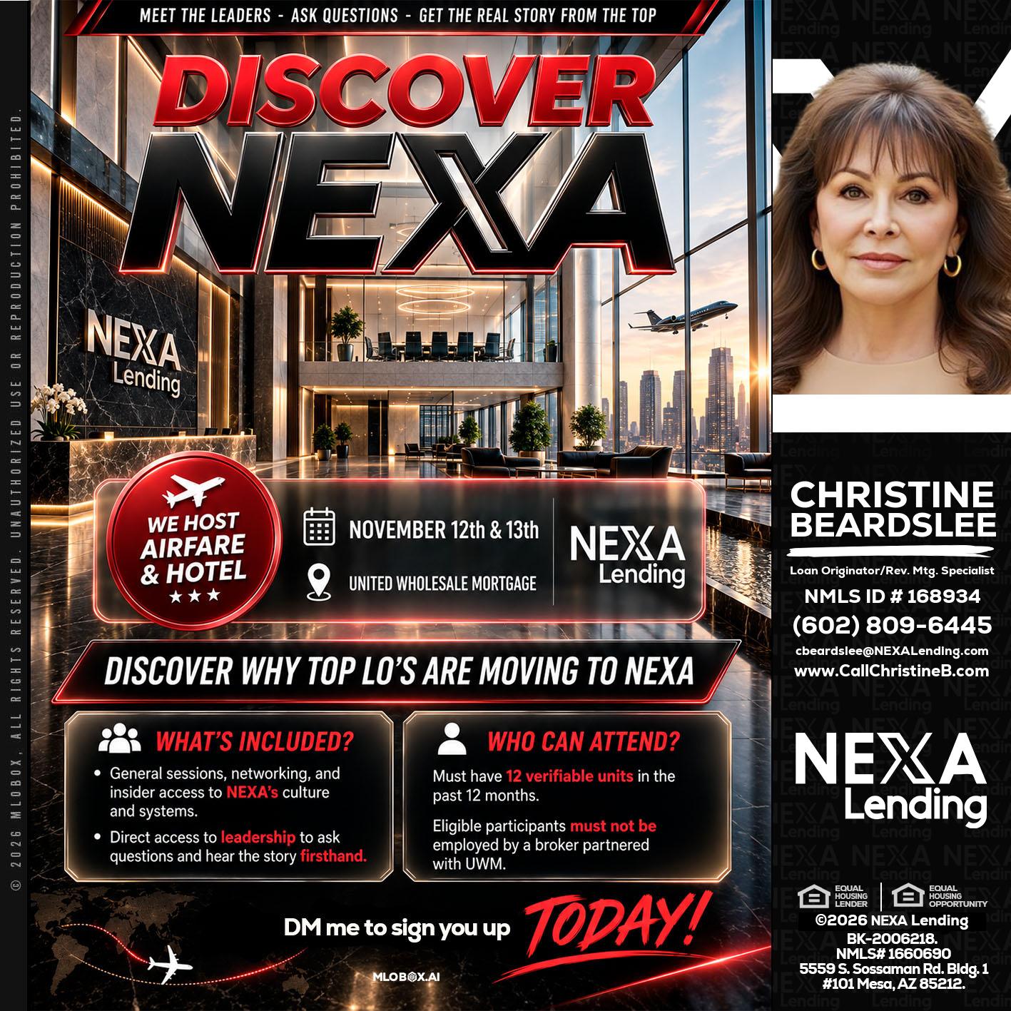 DISCOVER NEXA - Christine Beardslee -MLO/Executive Partner/National Recruiter/Faster/Easier/Better Rates