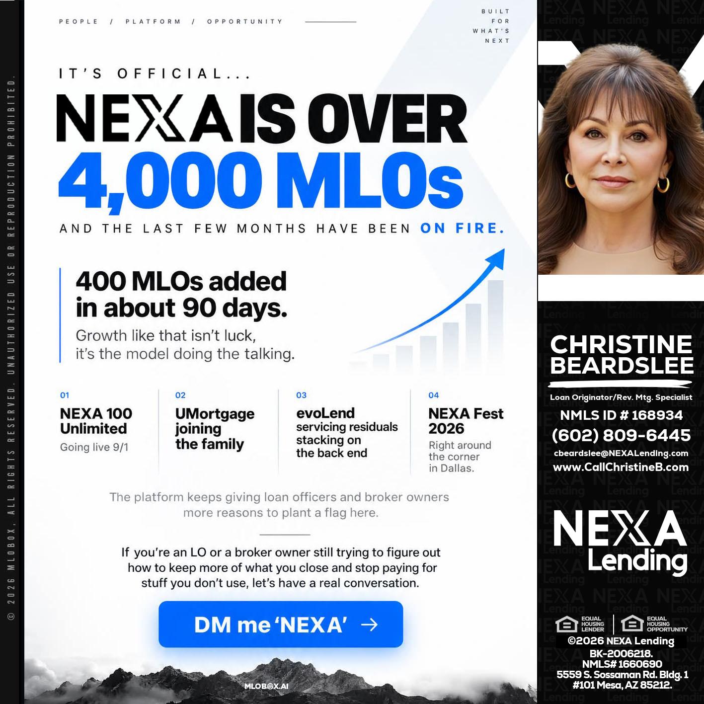 NEXA IS OVER 4000 MLOs - Christine Beardslee -MLO/Executive Partner/National Recruiter/Faster/Easier/Better Rates