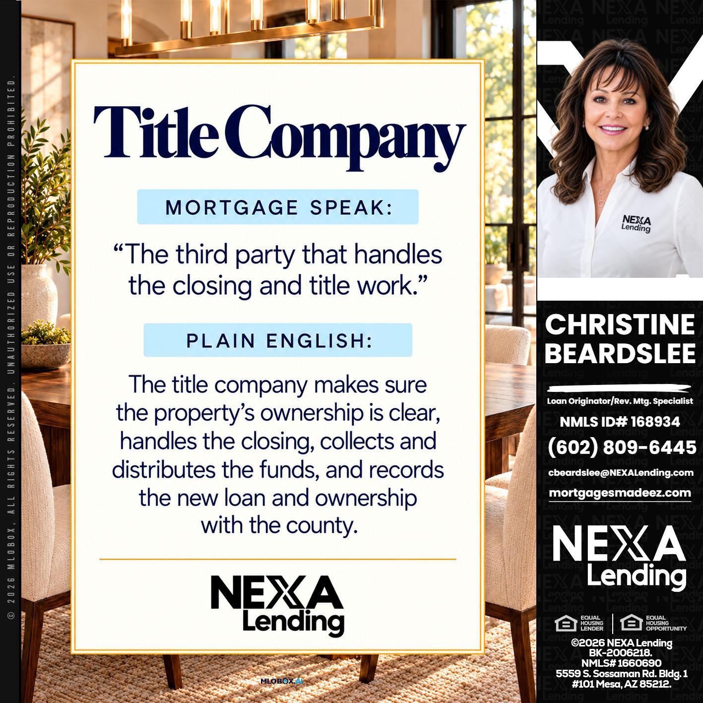 TITLE COMPANY - Christine Beardslee -MLO/Executive Partner/National Recruiter/Faster/Easier/Better Rates