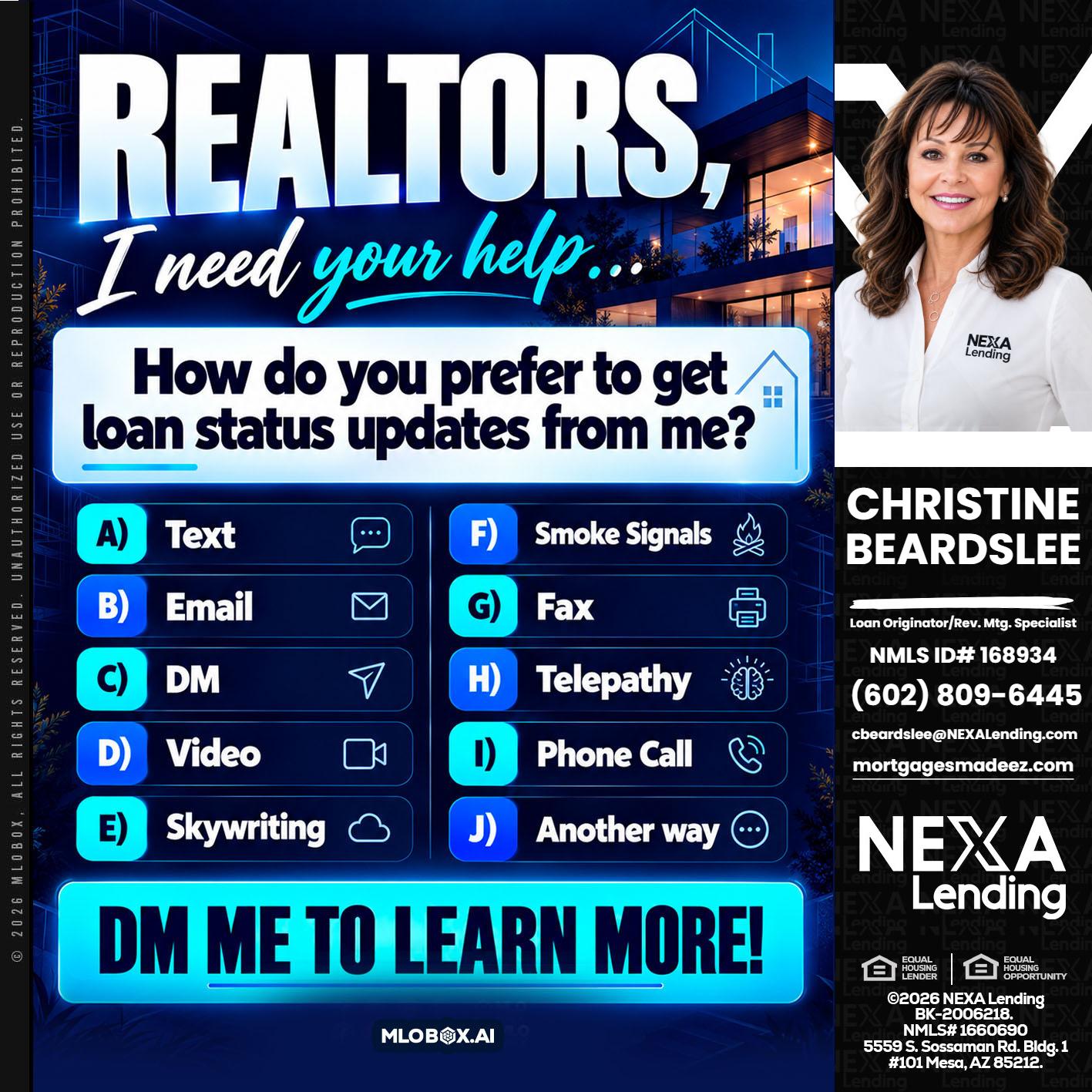 REALTORS - Christine Beardslee -MLO/Executive Partner/National Recruiter/Faster/Easier/Better Rates